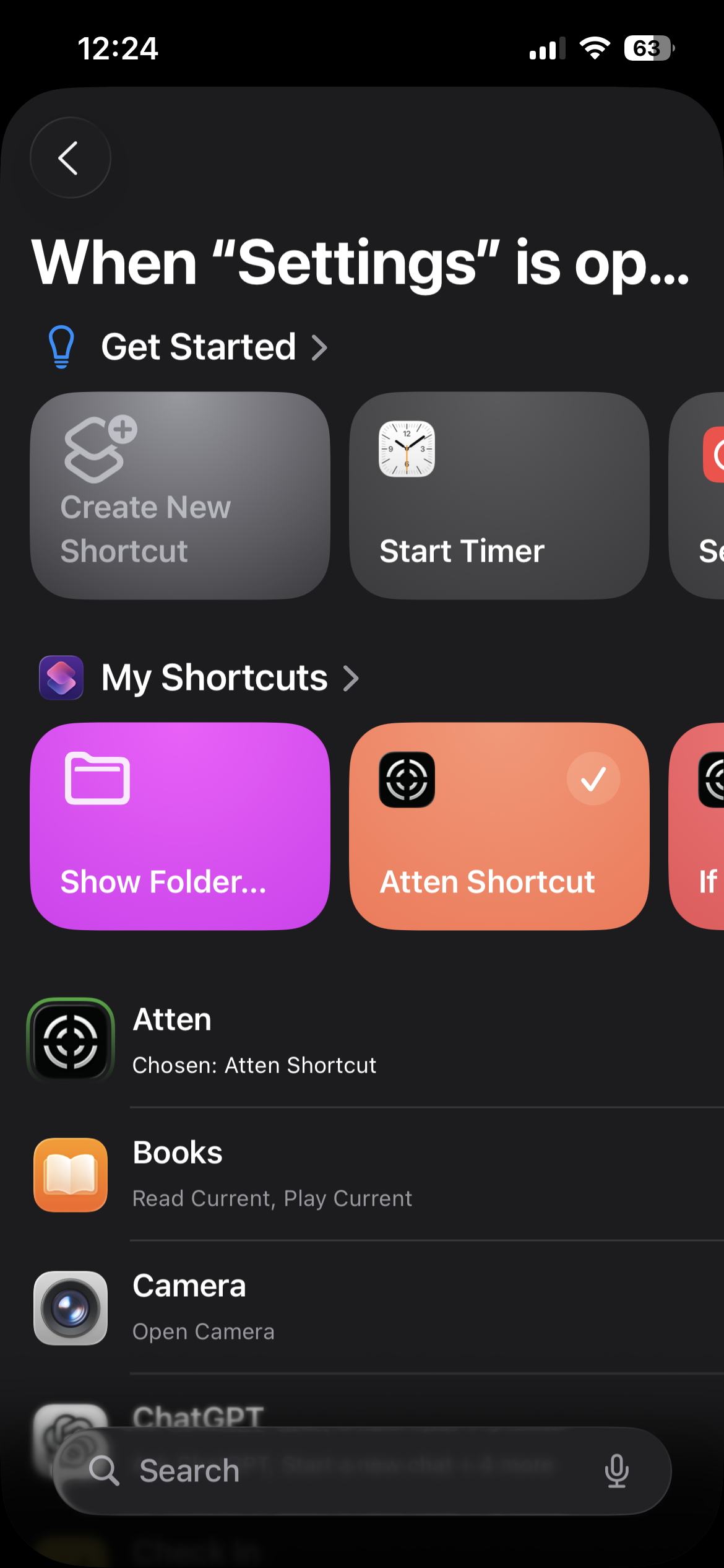 Selecting the shortcut