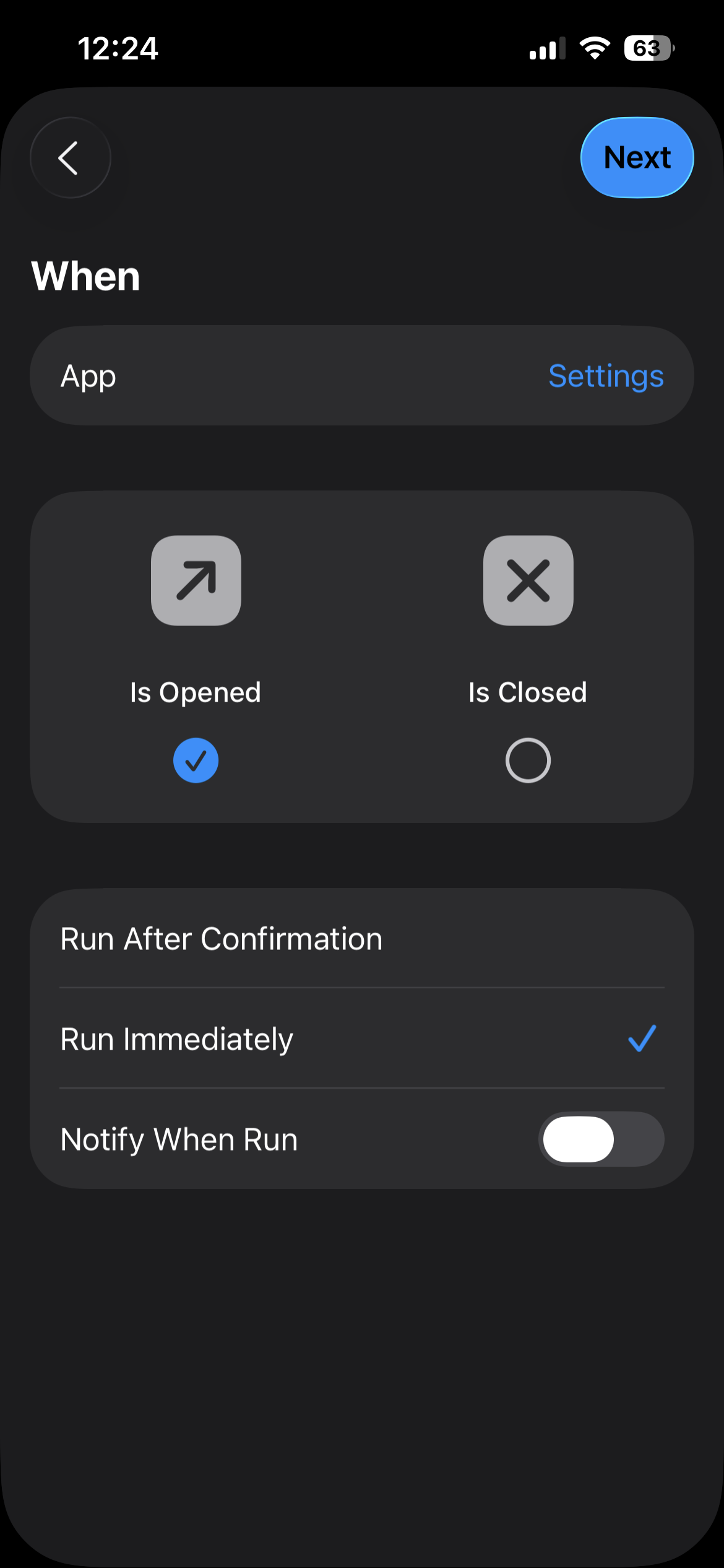 Selecting Settings app